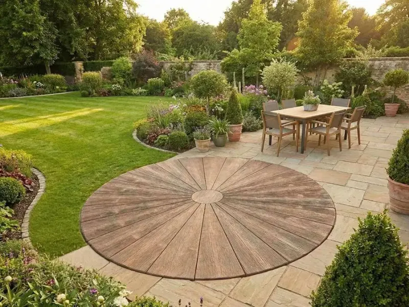 Gartenplatten-Set „Holzring II.“ in Holzoptik, Ø 335 cm