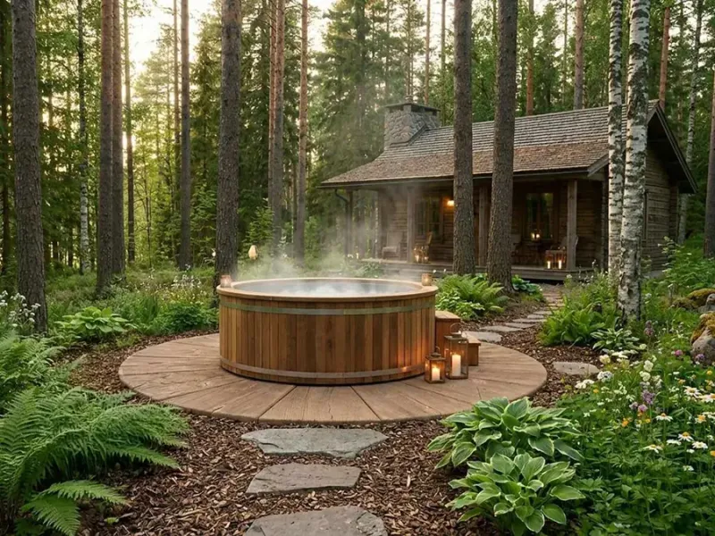 Gartenplatten-Set „Holzring II.“ in Holzoptik, Ø 335 cm